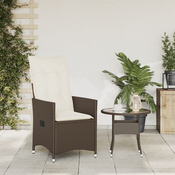 vidaXL Chaise inclinable de jardin avec coussins marron résine tressée