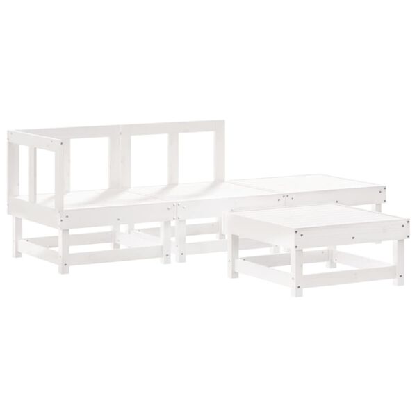 vidaXL Salon de jardin 4 pcs avec coussins blanc bois massif