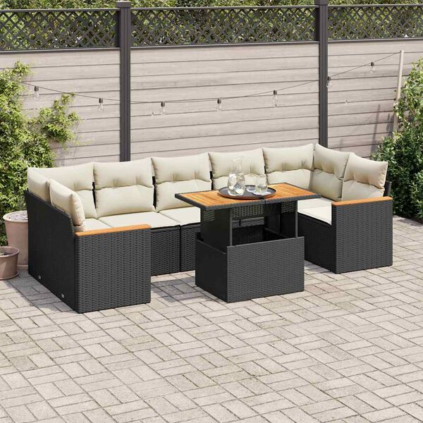 vidaXL Salon de jardin avec coussins 8 pcs noir r&eacute;sine tress&eacute;e acacia