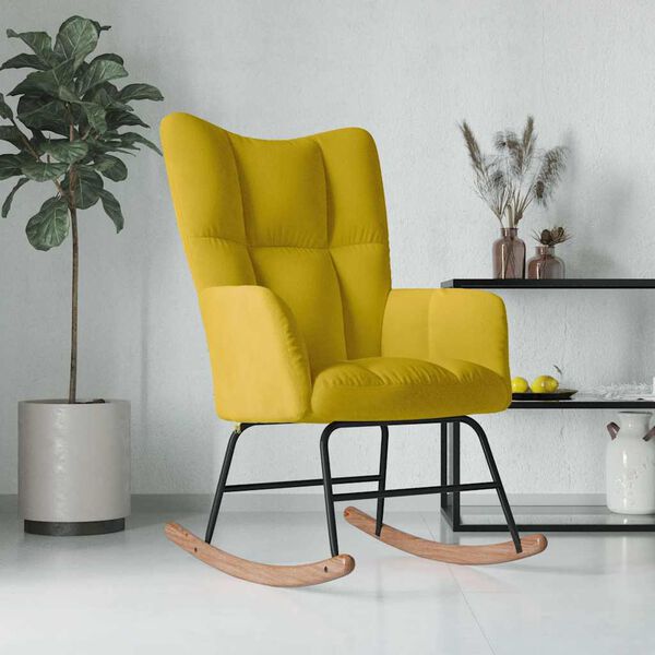 vidaXL Chaise &agrave; bascule Jaune moutarde Velours