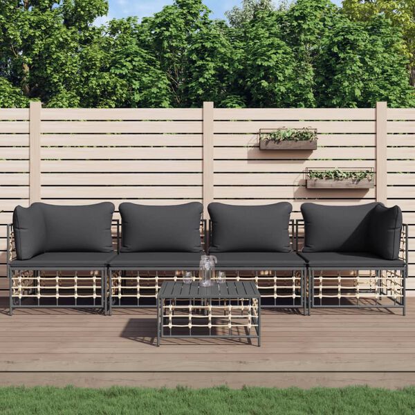 vidaXL Salon de jardin 5 pcs avec coussins anthracite r&eacute;sine tress&eacute;e