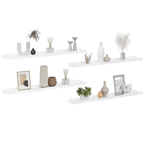 vidaXL &Eacute;tag&egrave;res murales 4 pcs Blanc brillant 80x9x3 cm