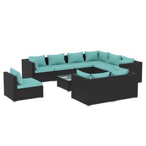vidaXL Salon de jardin 10 pcs avec coussins R&eacute;sine tress&eacute;e Noir