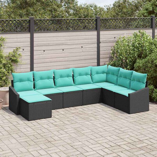 vidaXL Ensemble de canapé de jardin 8 pcs Noir et turquoise polyrotin