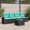 vidaXL Ensemble de canap&eacute; de jardin 5 pcs Noir et turquoise polyrotin
