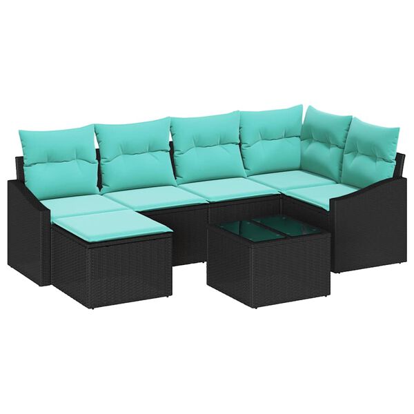 vidaXL Ensemble de Canap&eacute;s 7 pcs Noir et turquoise polyrotin