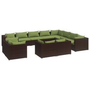 vidaXL Salon de jardin 12 pcs avec coussins Marron Résine tressée