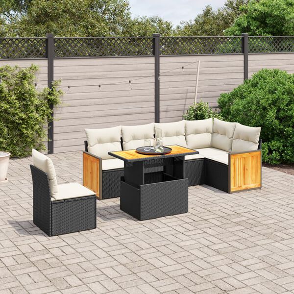 vidaXL Salon de jardin 7 pcs avec coussins noir r&eacute;sine tress&eacute;e