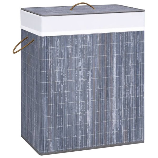 vidaXL Panier &agrave; linge avec 2 sections bambou gris 100 L