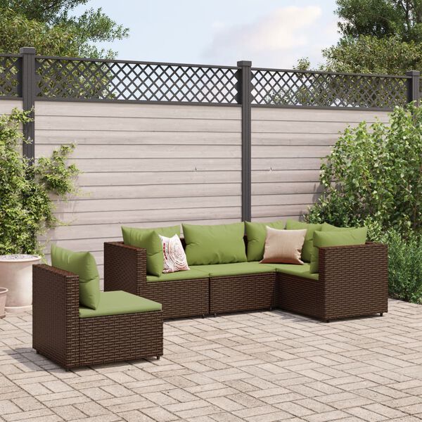 vidaXL Salon de jardin 5 pcs avec coussins Marron R&eacute;sine tress&eacute;e