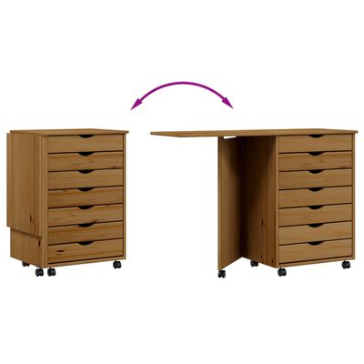 vidaXL Armoire roulante avec bureau MOSS marron miel bois de pin