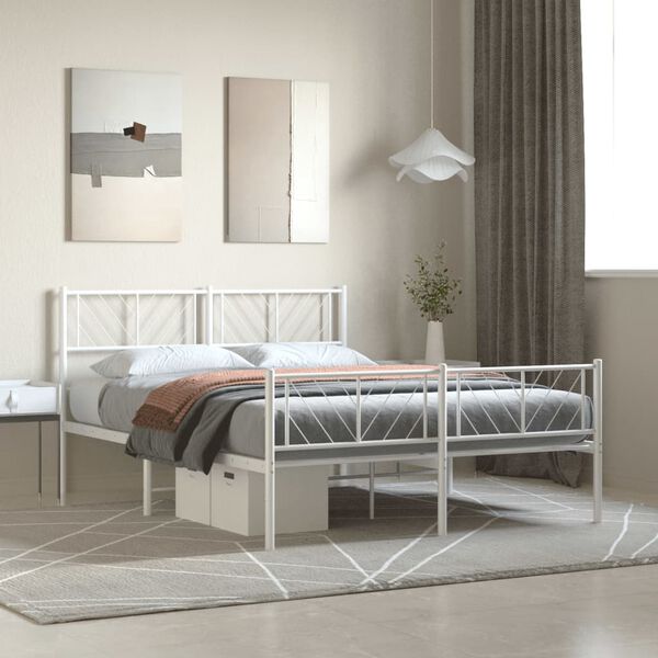 vidaXL Cadre de lit m&eacute;tal sans matelas et pied de lit blanc 150x200 cm