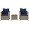 vidaXL Ensemble de bistro 3 pcs et coussins gris résine tressée acacia