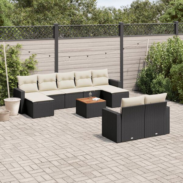 vidaXL Salon de jardin 10 pcs avec coussins noir r&eacute;sine tress&eacute;e