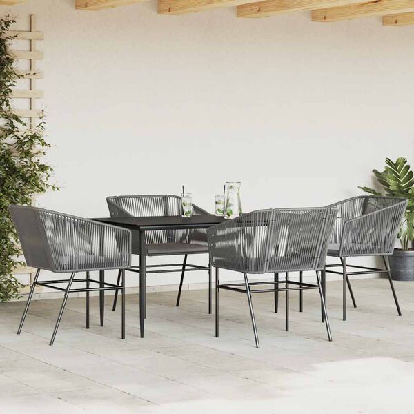 vidaXL Ensemble &agrave; manger jardin coussins 5 pcs gris poly rotin verre