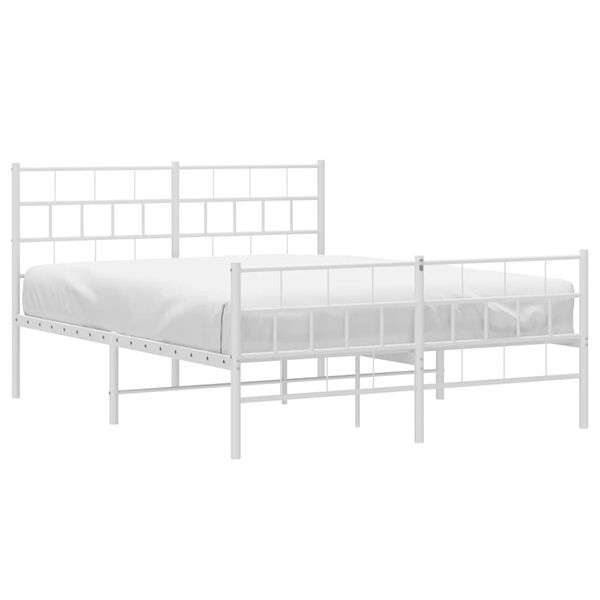 vidaXL Cadre de lit m&eacute;tal sans matelas et pied de lit blanc 135x190 cm