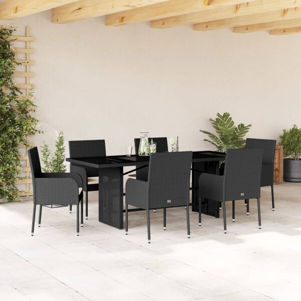 vidaXL Ensemble &agrave; manger de jardin et coussins 7 pcs gris rotin