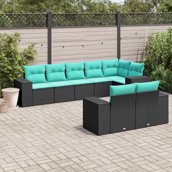 vidaXL Salon de jardin 8 pcs avec coussins noir r&eacute;sine tress&eacute;e