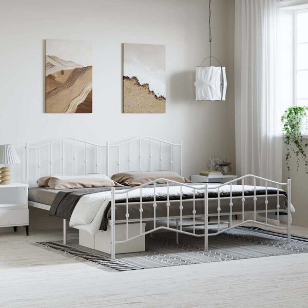 vidaXL Cadre de lit m&eacute;tal sans matelas et pied de lit blanc 193x203 cm