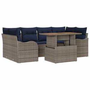 vidaXL Ensemble de canap&eacute; de jardin 7 pcs gris et bleu marine
