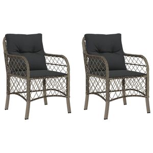 vidaXL Chaises de jardin avec coussins lot de 2 gris r&eacute;sine tress&eacute;e