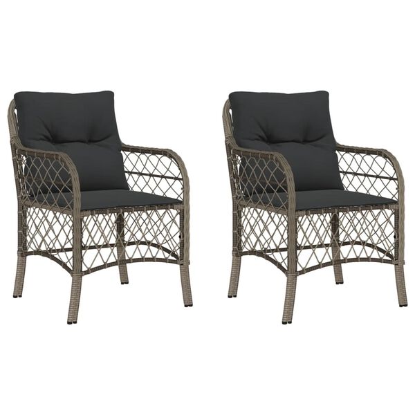 vidaXL Chaises de jardin avec coussins lot de 2 gris r&eacute;sine tress&eacute;e