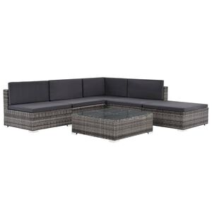 vidaXL Salon de jardin 6 pcs avec coussins r&eacute;sine tress&eacute;e gris