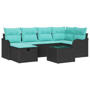 vidaXL Ensemble de canap&eacute; de jardin 7 pcs Noir et turquoise polyrotin