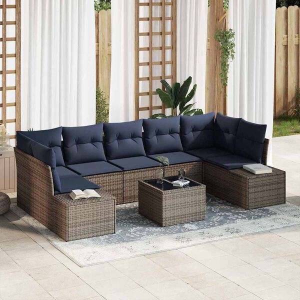 vidaXL Ensemble de canapé de jardin avec coussin 8 pcs Gris polyrotin
