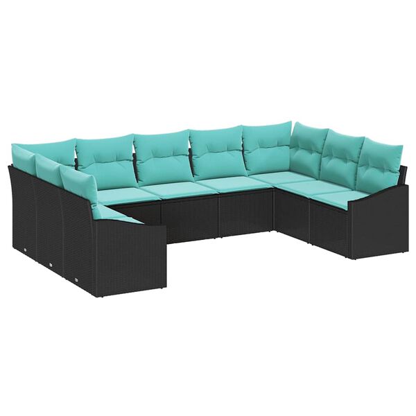vidaXL Ensemble de canap&eacute; de jardin 10 pcs Noir et turquoise