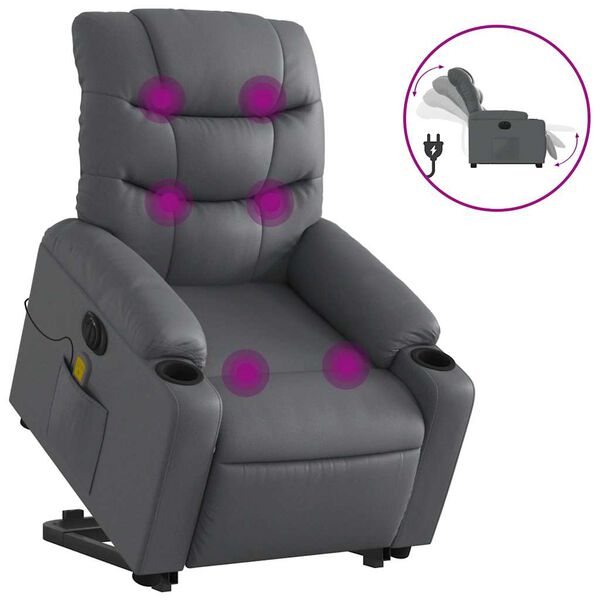 vidaXL Fauteuil inclinable de massage électrique gris similicuir