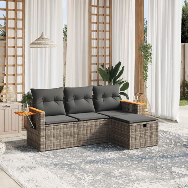 vidaXL Salon de jardin 4 pcs avec coussins gris résine tressée