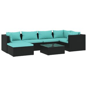 vidaXL Salon de jardin 7 pcs avec coussins R&eacute;sine tress&eacute;e Noir