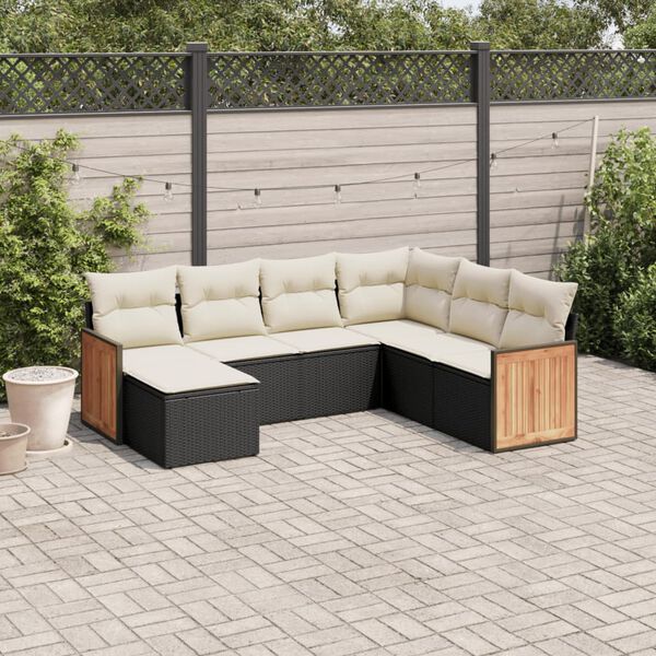 vidaXL Salon de jardin 7 pcs avec coussins noir r&eacute;sine tress&eacute;e