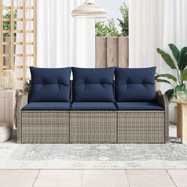 vidaXL Ensemble de canap&eacute; de jardin avec coussin 3 pcs Gris polyrotin