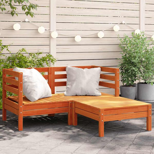 vidaXL Canap&eacute; de jardin 2 places repose-pied cire marron bois massif