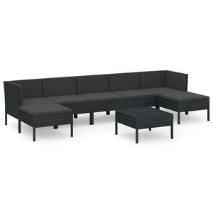 vidaXL Salon de jardin 8 pcs avec coussins r&eacute;sine tress&eacute;e noir
