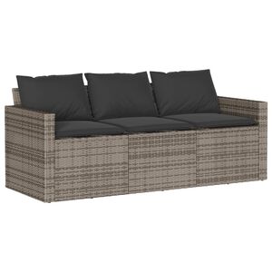 vidaXL Canap&eacute; de jardin avec coussins 3 places gris r&eacute;sine tress&eacute;e