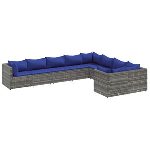 vidaXL Salon de jardin 9 pcs avec coussins gris r&eacute;sine tress&eacute;e