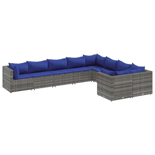 vidaXL Salon de jardin 9 pcs avec coussins gris r&eacute;sine tress&eacute;e