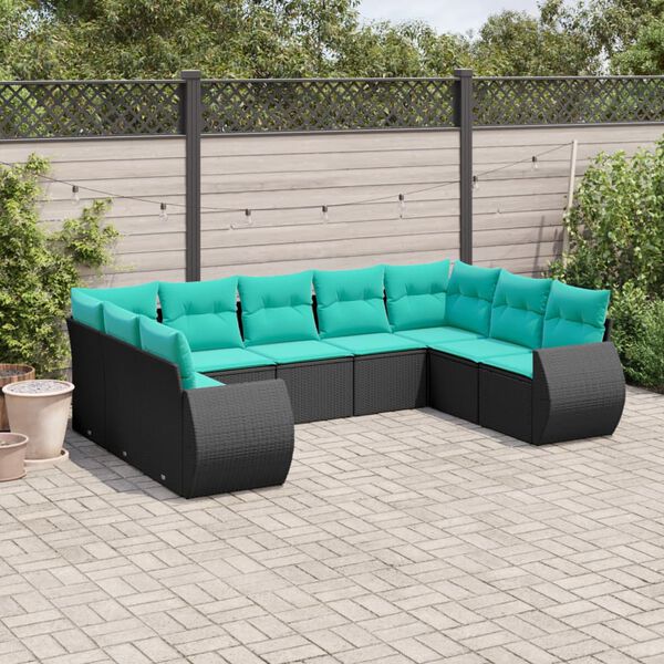 vidaXL Salon de jardin 9 pcs avec coussins noir r&eacute;sine tress&eacute;e