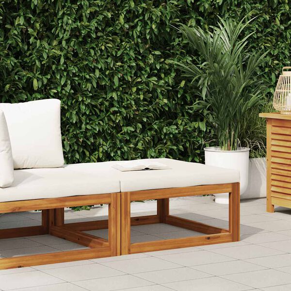 vidaXL Repose-pied avec coussin blanc cr&egrave;me Bois d'acacia massif