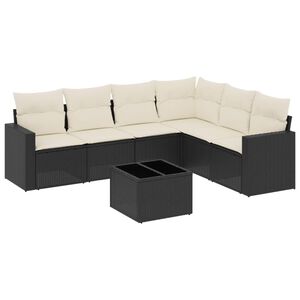 vidaXL Salon de jardin 7 pcs avec coussins noir r&eacute;sine tress&eacute;e