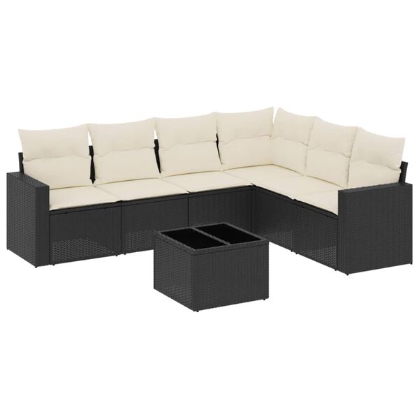 vidaXL Salon de jardin 7 pcs avec coussins noir r&eacute;sine tress&eacute;e