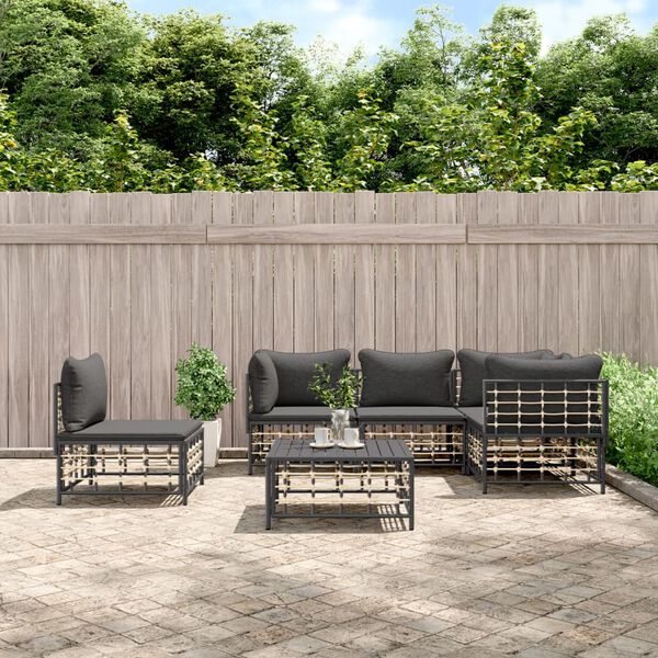vidaXL Salon de jardin 6 pcs avec coussins anthracite r&eacute;sine tress&eacute;e