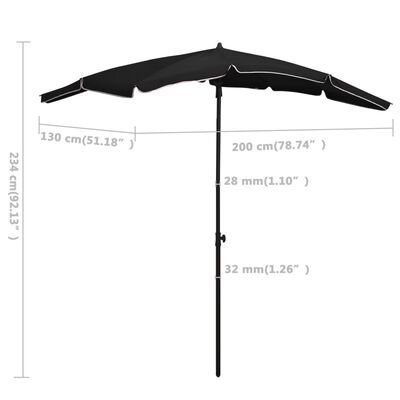 vidaXL Parasol de jardin avec mât 200x130 cm noir