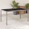 vidaXL Table de jardin dessus en verre gris clair r&eacute;sine tress&eacute;e