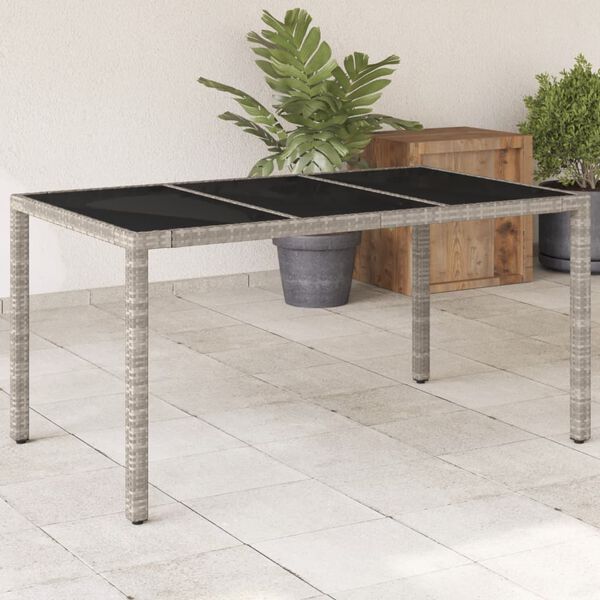 vidaXL Table de jardin dessus en verre gris clair r&eacute;sine tress&eacute;e