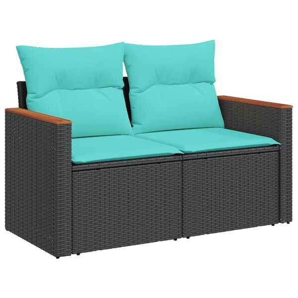 vidaXL Salon de jardin 6 pcs avec coussins noir r&eacute;sine tress&eacute;e