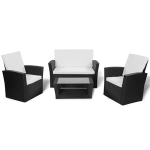vidaXL Salon de jardin 4 pcs avec coussins R&eacute;sine tress&eacute;e Noir